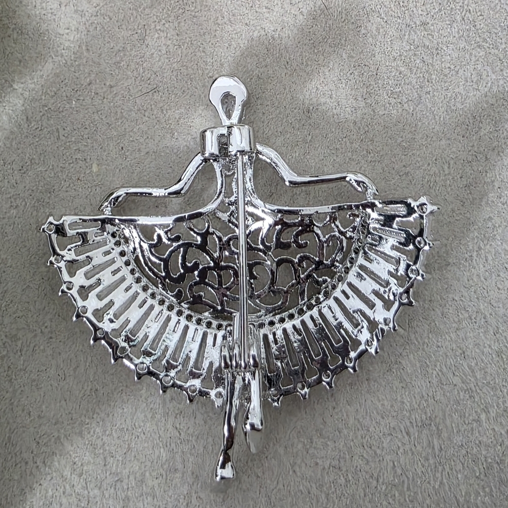 Silver Rhodium Ballerina Brooch Pin - Picture 6 of 7